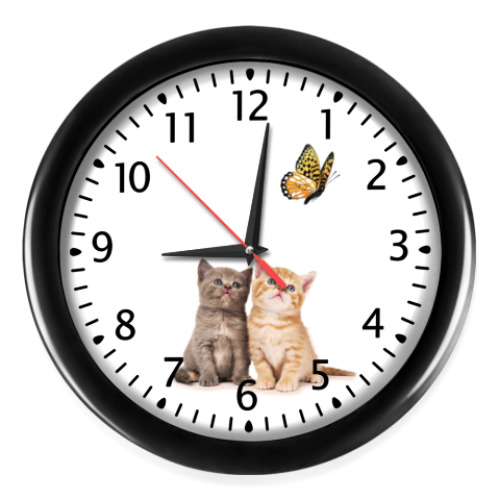 Настенные часы Котята и бабочка