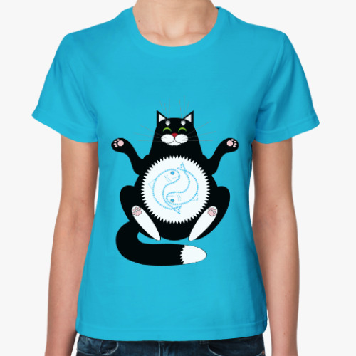 Женская футболка медитация сытого кота