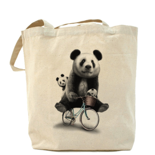 Сумка шоппер Панды на велосипеде