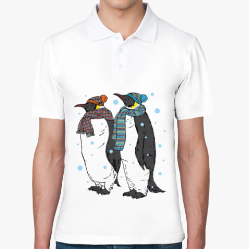 Рубашка поло Новогодние пингвины в шапках