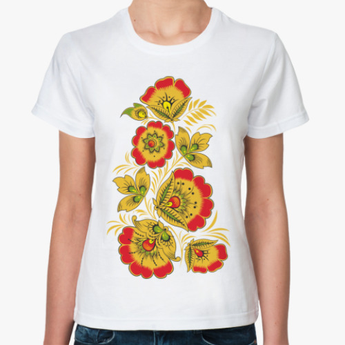 Классическая футболка Хохлома (цветы)