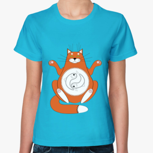 Женская футболка медитация сытого кота