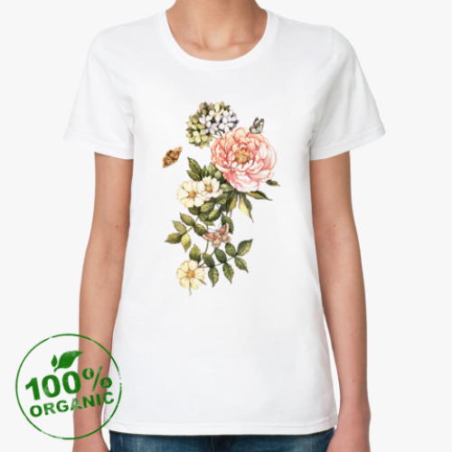 Женская футболка из органик-хлопка Винтажные цветочные мотивы