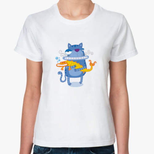Классическая футболка  Кот с рыбой