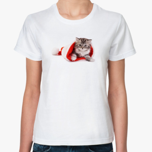 Классическая футболка Новый год с котом