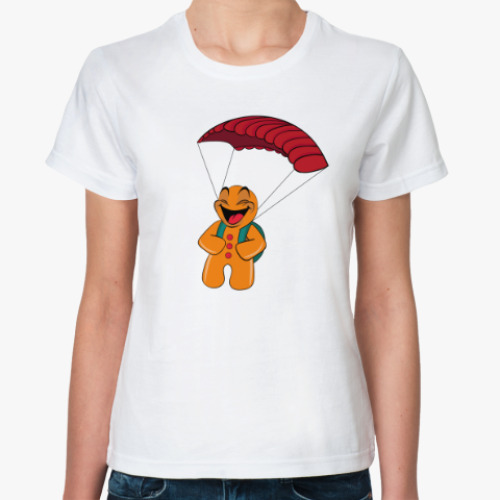 Классическая футболка Пряничный человечек прыжок с парашютом