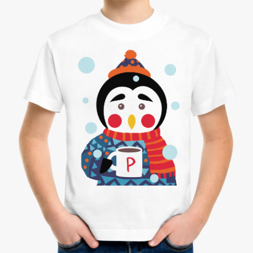 Детская футболка Пингвин с чашкой