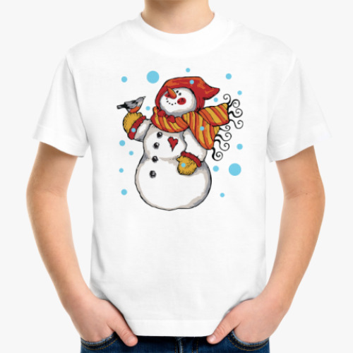 Детская футболка Снеговик и снегирь