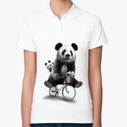 Женская рубашка поло Панды на велосипеде