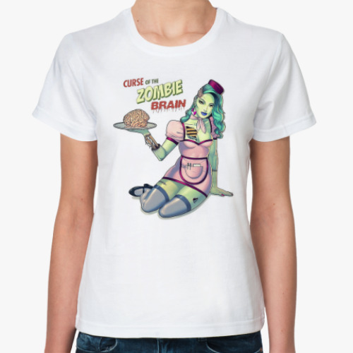 Классическая футболка Зомби девушка, Zombie Girl, Ужасы, Скелет, Секси