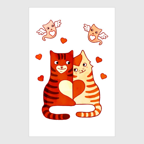Постер Муж и жена. Кот и кошка. Счастливая семья.