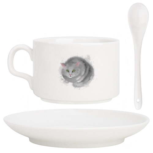 Кофейный набор Серый кот, кошка