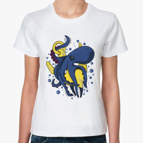 Классическая футболка Морское чудовище осьминог обвивший якорь под водой