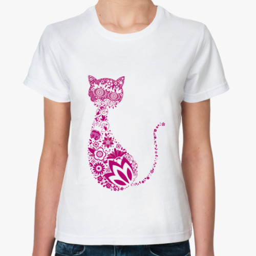 Классическая футболка Цветочная кошка