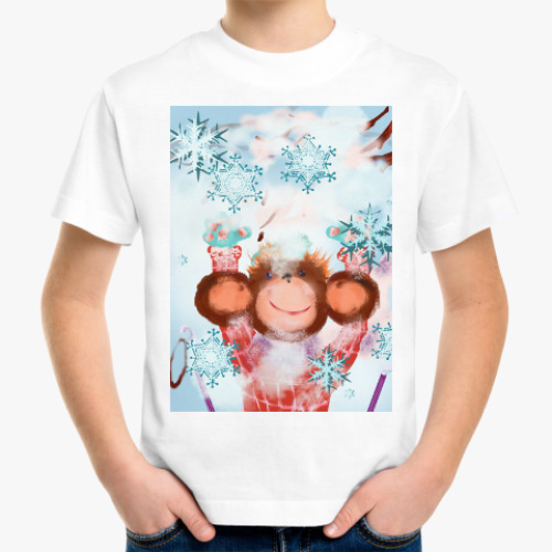 Детская футболка Обезьянка и снег
