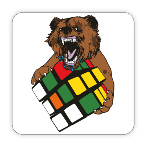 Костер (подставка под кружку) Медведь и кубик Рубика