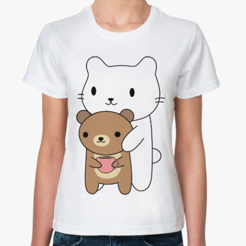 Классическая футболка Котенок и медведь