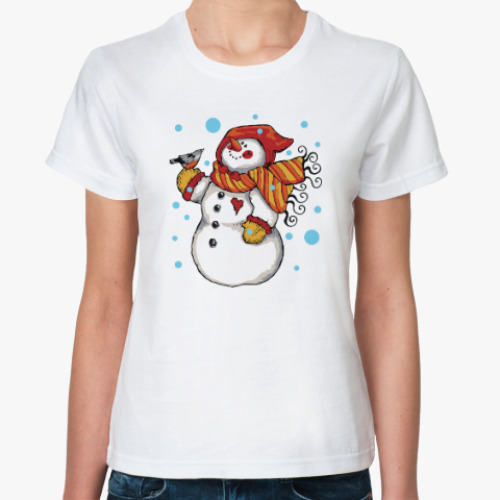 Классическая футболка Снеговик и снегирь