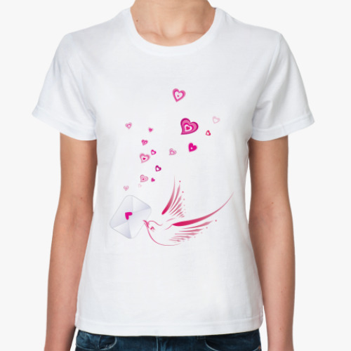 Классическая футболка Птица и сердечки