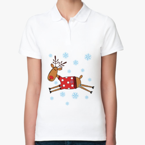 Женская рубашка поло Новогодние олени в свитерах