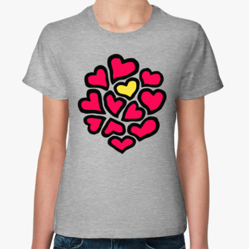 Женская футболка Много цветных сердечек