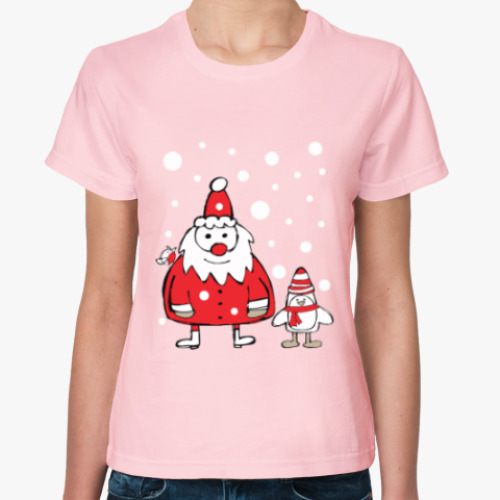 Женская футболка Дед Мороз и пингвин