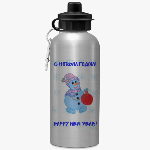 Спортивная бутылка/фляжка снеговик с подарком