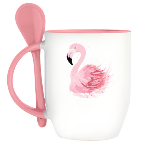 Кружка с ложкой Розовый фламинго
