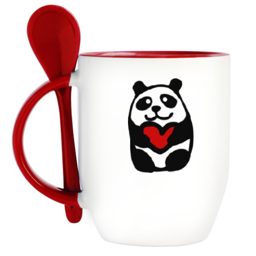 Кружка с ложкой Панда с сердечком