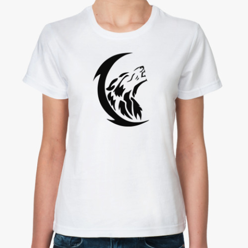 Классическая футболка  Волк и луна