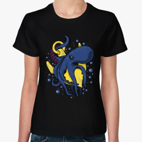 Женская футболка Морское чудовище осьминог обвивший якорь под водой