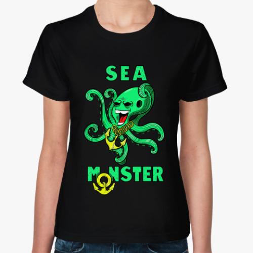 Женская футболка Крутой осьминог , гроза морей и океанов.