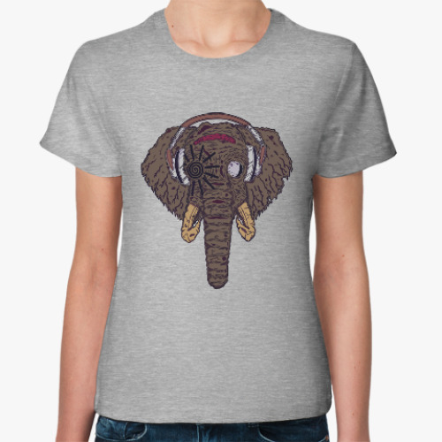 Женская футболка Слон в наушниках