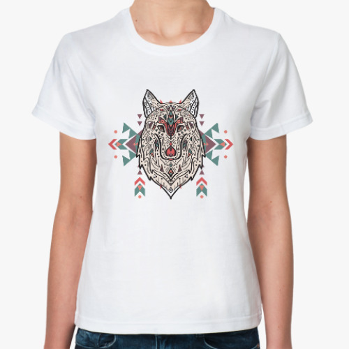 Классическая футболка Тотем волк. Ацтекский узор
