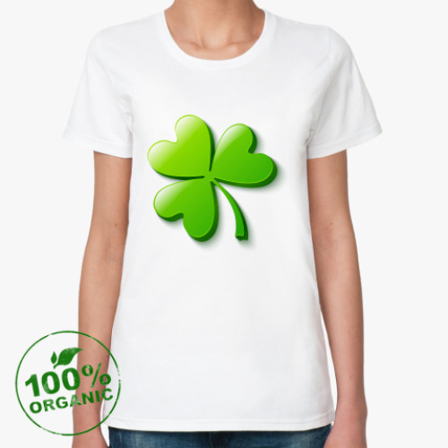 Женская футболка из органик-хлопка Зеленый объемный клевер