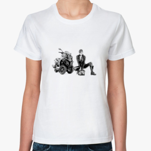 Классическая футболка Девушка и мотоцикл