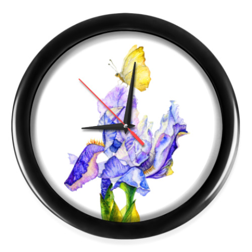 Настенные часы бабочка на цветке ириса