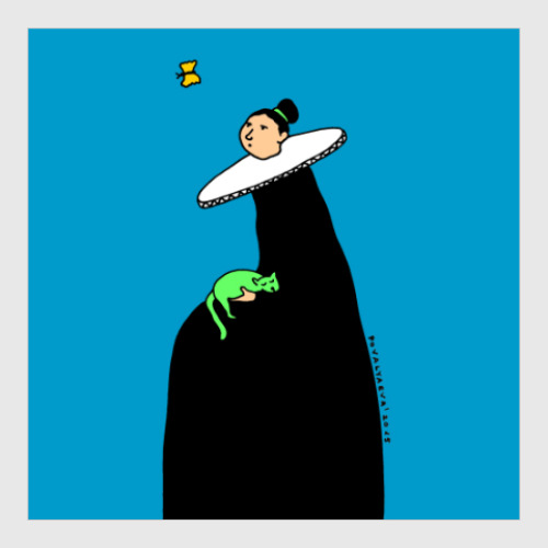 Постер Woman with green cat