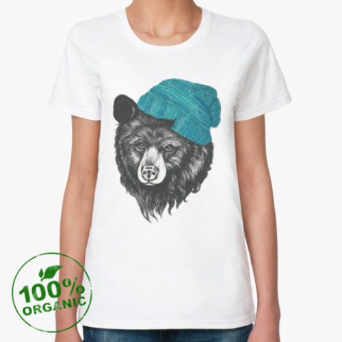 Женская футболка из органик-хлопка Медведь в шапке