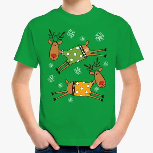 Детская футболка Новогодние олени в свитерах