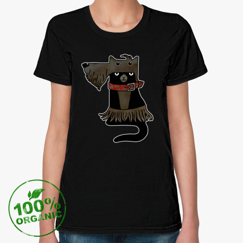 Женская футболка из органик-хлопка Скотч-терьер - кот