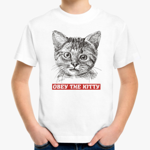 Детская футболка Obey. Кот. Кошка. Cat. Kitty.