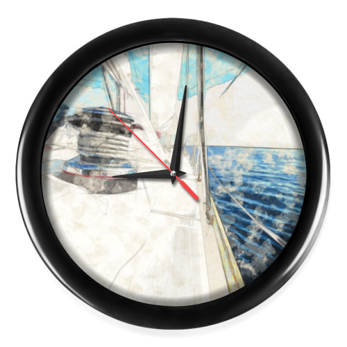 Настенные часы Акварельный рисунок яхты в море