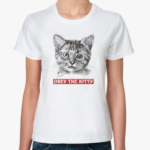 Классическая футболка Obey. Кот. Кошка. Cat. Kitty.