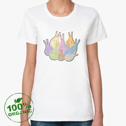 Женская футболка из органик-хлопка Разноцветные зайцы