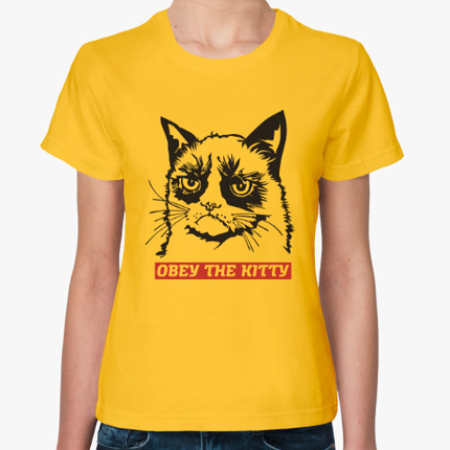 Женская футболка Obey the kitty.