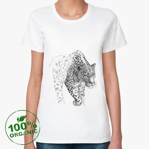 Женская футболка из органик-хлопка Леопард. Пантера. Охотница.