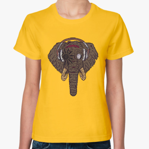 Женская футболка Слон в наушниках