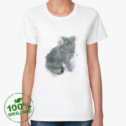 Женская футболка из органик-хлопка Серый сердитый кот