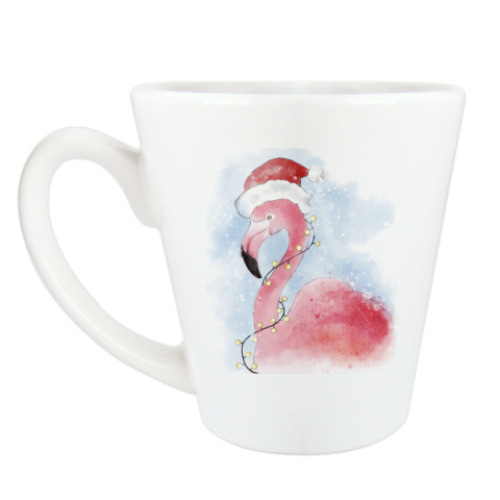 Чашка Латте Фламинго в шапке Санты